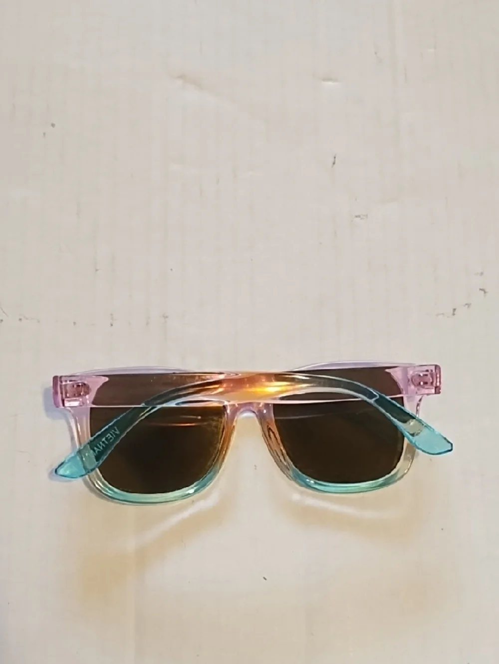 Kids Translucent Pink to Blue Sunglasses with Green Mirrored Lenses